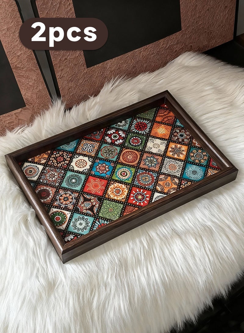 2pcs مستطيل خدمة علبة طاولة القهوة، الشاي، الأغذية، الخادم - كونتروب، المطبخ، الغرور خدمة علبة، المجوهرات درج منظم عرض 28 * 18 سم، النمط البوهيمي - Image 1
