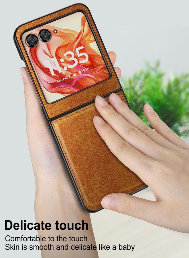 Foluu for Motorola Razr 2024/2025 Case [Not fit Razr Plus 2024], Moto Razr 2024/2025 Leather Case, PU Leather + Hard PC Shell Ultra Thin Slim Durable Protective Phone Cover for Razr 2024/2025 Yellow - Image 3