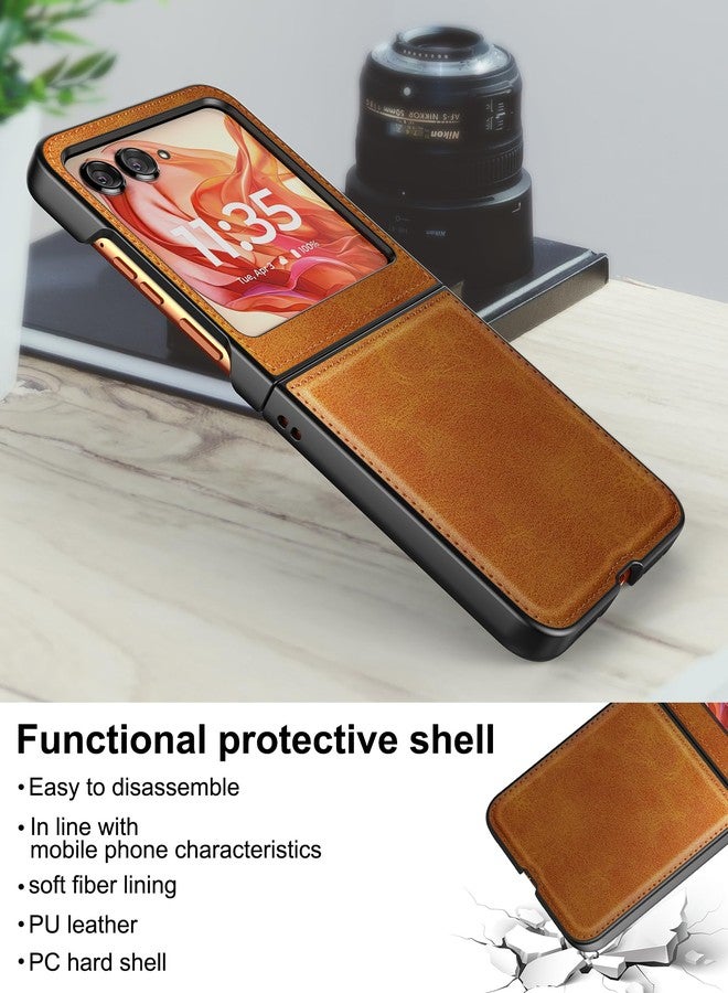 Foluu for Motorola Razr 2024/2025 Case [Not fit Razr Plus 2024], Moto Razr 2024/2025 Leather Case, PU Leather + Hard PC Shell Ultra Thin Slim Durable Protective Phone Cover for Razr 2024/2025 Yellow - Image 2