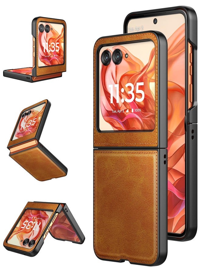 Foluu for Motorola Razr 2024/2025 Case [Not fit Razr Plus 2024], Moto Razr 2024/2025 Leather Case, PU Leather + Hard PC Shell Ultra Thin Slim Durable Protective Phone Cover for Razr 2024/2025 Yellow - Image 1