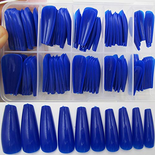 LifexTol Colored Coffin Press on Nails Long Ballerina False Fake Nail Tips Full Cover Manicure Design Acrylic Nails 100pc for Women Teen Girls (Royal Blue) - Image 2