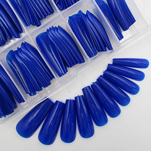 LifexTol Colored Coffin Press on Nails Long Ballerina False Fake Nail Tips Full Cover Manicure Design Acrylic Nails 100pc for Women Teen Girls (Royal Blue) - Image 1