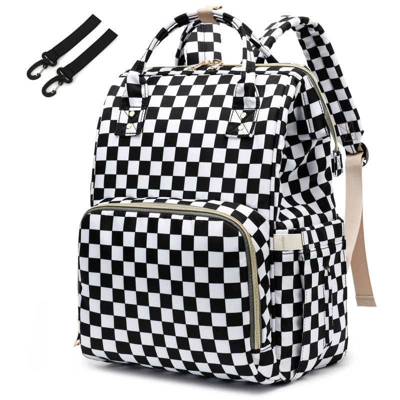 Yusudan Checkered Diaper Bag Backpack for Baby Girls Mom Waterproof Large Nappy Bags for Women - Image 2