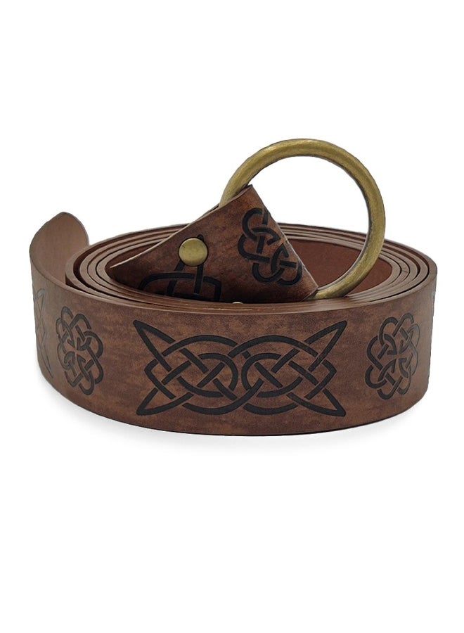 Medieval Embossed  PU Leather O Ring Belt Retro Renaissance Knight Buckles Belt Leather Waistband for Men