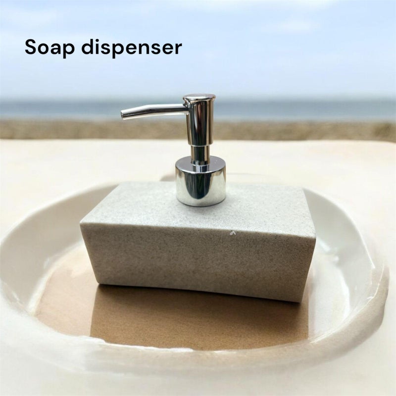 MERISH Modern Bathroom Accessories Set, Grey Concrete with Chrome Soap Dispenser Soap Dispenser,Tray,Tumbler, Marble Set Rameshwaram Marble, Bathroom Accessory - Image 4