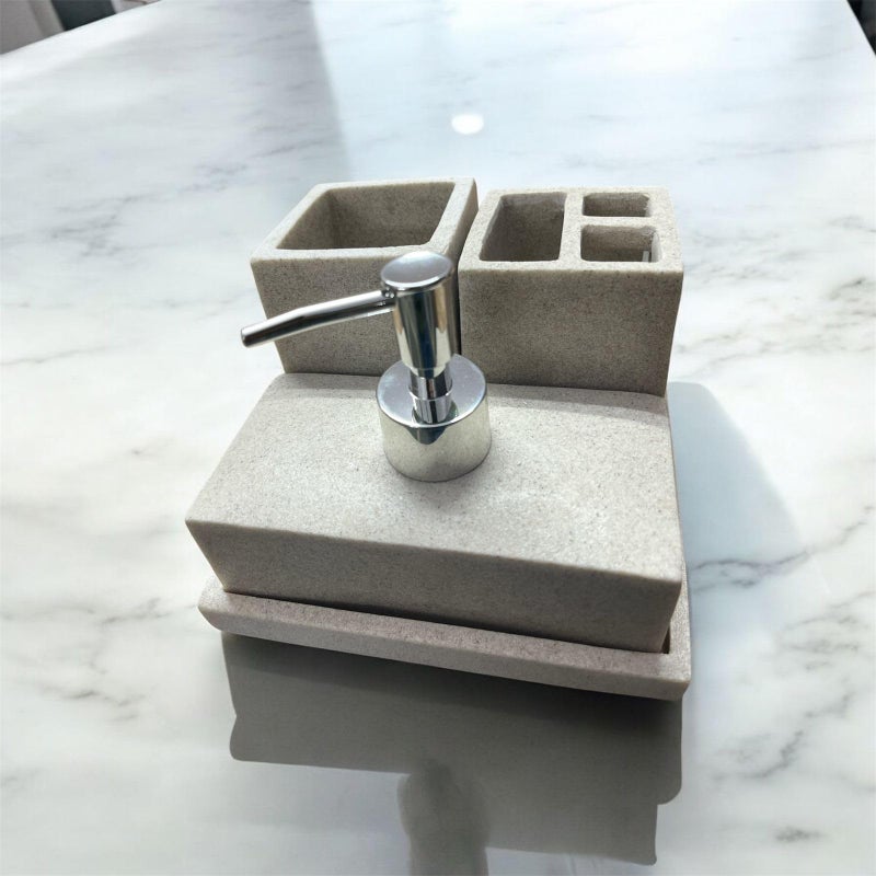 MERISH Modern Bathroom Accessories Set, Grey Concrete with Chrome Soap Dispenser Soap Dispenser,Tray,Tumbler, Marble Set Rameshwaram Marble, Bathroom Accessory - Image 1