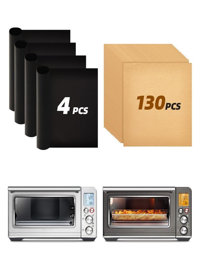 MMH 130PCs Paper Liners and 4PCs Reusable Teflon Baking Mats Compatible with Breville BOV860BSS Smart Oven Air Fryer Accessories, Food Grade Unbleached Parchment Paper Nonstick Oven Liners Mat PFOA Free - Image 1