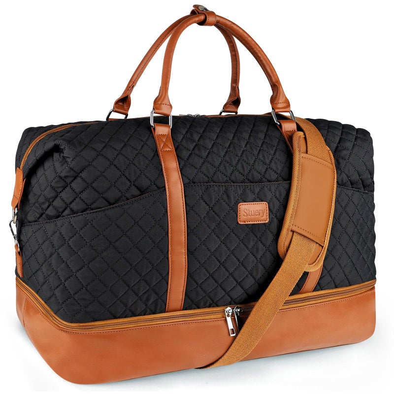 Stuery Travel Bags for Women 21 Large Weekender Bags for Women with Shoe Compartment Overnight Duffel Tote for Carry on Weekend Travel Business Trip Airplane Traveling Gym Black Brown - Image 2