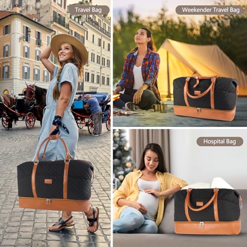 Stuery Travel Bags for Women 21 Large Weekender Bags for Women with Shoe Compartment Overnight Duffel Tote for Carry on Weekend Travel Business Trip Airplane Traveling Gym Black Brown - Image 3