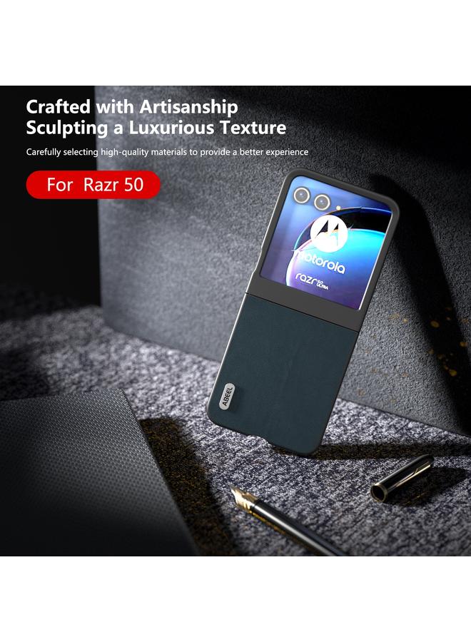 S-TOP Case For Motorola Razr 50 ABEEL Genuine Leather Wave Black Edge Phone Case - Image 3