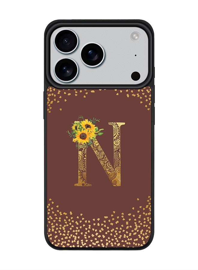 Stylizedd iPhone 17 Pro Case, [Compatible with MagSafe] Slim Magnetic cover Phone Case iPhone 17 Pro -Custom Floral Monogram - N  (Brown ) - Image 1