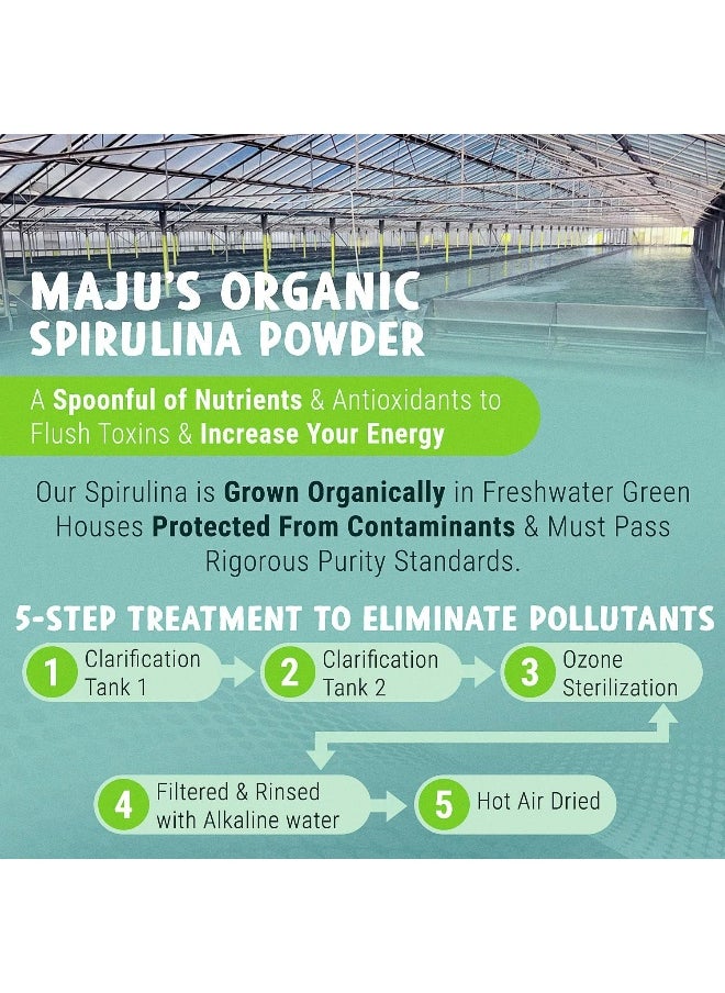 Maju Superfoods Maju Superfoods MAJU's Organic Spirulina Powder (2 Pound), Dark Rich Green, Non-Irradiated, Non-GMO, Vegan, Gluten-Free, Jumbo Size  - Image 2