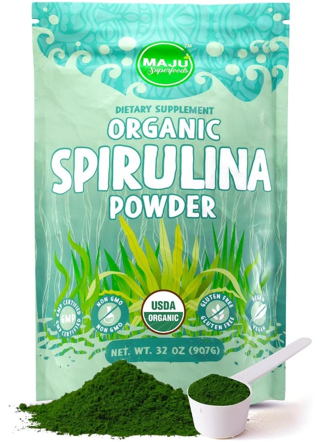 Maju Superfoods Maju Superfoods MAJU's Organic Spirulina Powder (2 Pound), Dark Rich Green, Non-Irradiated, Non-GMO, Vegan, Gluten-Free, Jumbo Size  - Image 1
