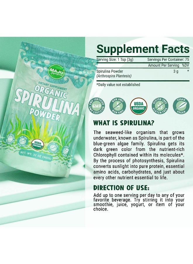 Maju Superfoods Maju Superfoods MAJU's Organic Spirulina Powder (2 Pound), Dark Rich Green, Non-Irradiated, Non-GMO, Vegan, Gluten-Free, Jumbo Size  - Image 5