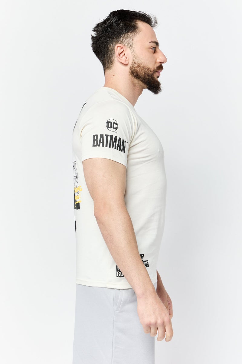 Batman DC Batman Men Crew Neck Short Sleeve Graphic Print T-Shirt, Off White - Image 3