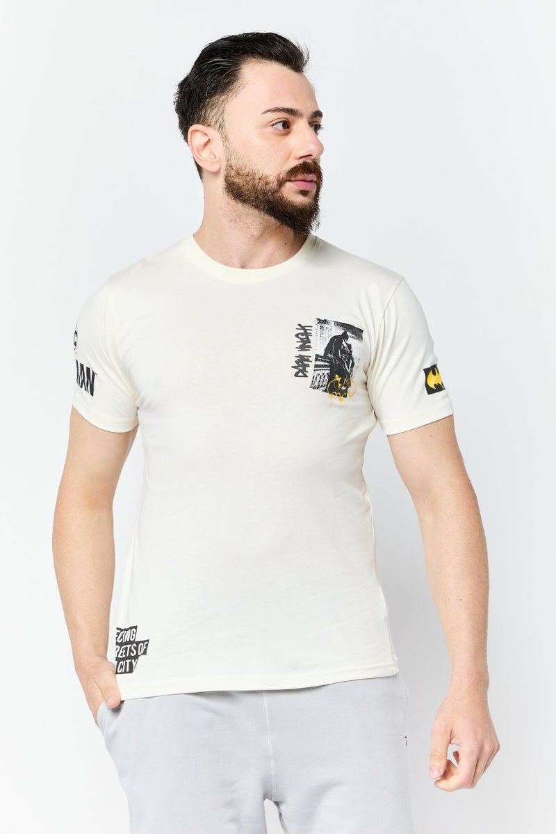 Batman DC Batman Men Crew Neck Short Sleeve Graphic Print T-Shirt, Off White - Image 1