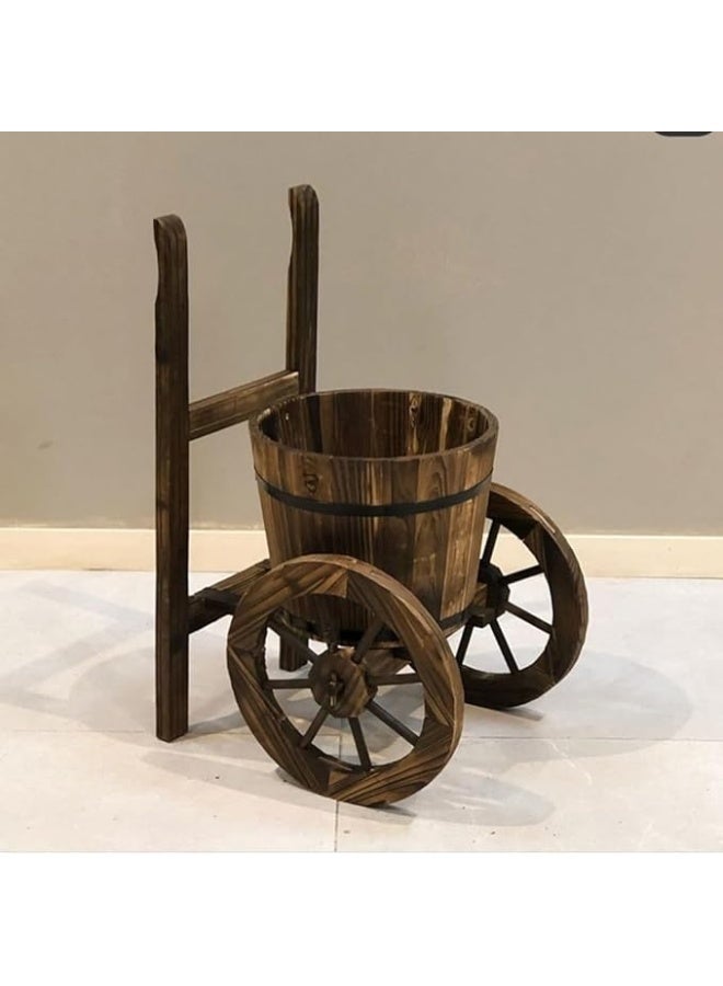 LINGWEI Wooden Planter Box Trolley Shape Flower Pot  35x65x65cm Brown Flower Pot - Image 3