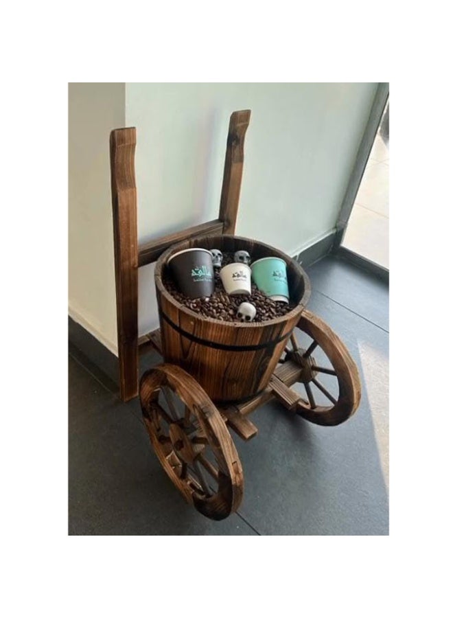 LINGWEI Wooden Planter Box Trolley Shape Flower Pot  35x65x65cm Brown Flower Pot - Image 4