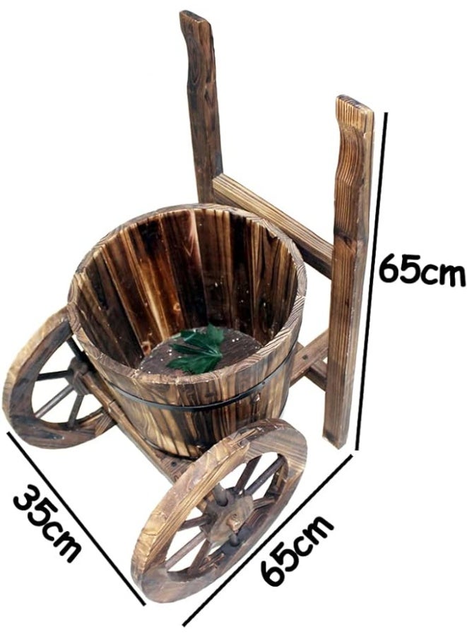 LINGWEI Wooden Planter Box Trolley Shape Flower Pot  35x65x65cm Brown Flower Pot - Image 5