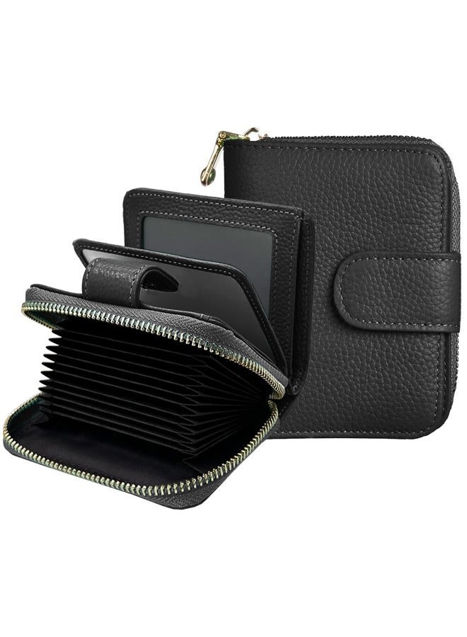 Beurlike Women's RFID Credit Card Holder Organizer Case Leather Security Wallet, A (10 Accordion) - Black - Image 2