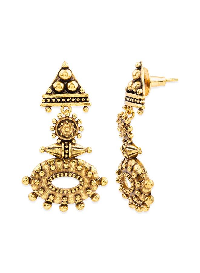 VOYLLA Rava Ball Oxidized Gold Dangle Earrings - Image 3
