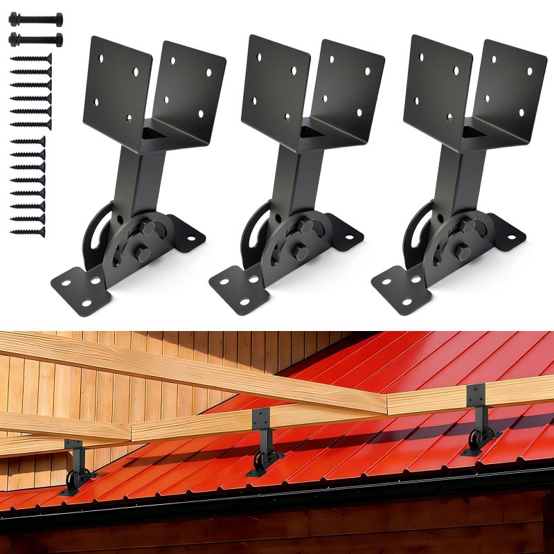 TAYORY 4x4 Heavy Duty Roof Riser Brackets Kit 3 Pcsï¼ŒAdjustable Angle Pergola Brackets Black Powder-Coated for Patio Pergola Gazebo - Image 1