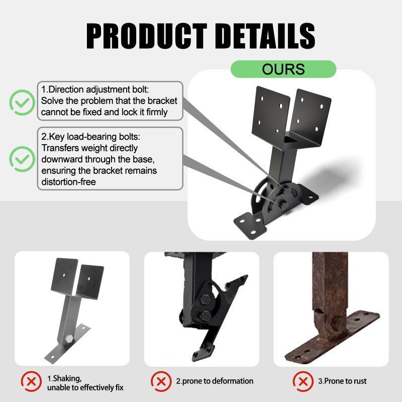 TAYORY 4x4 Heavy Duty Roof Riser Brackets Kit 3 Pcsï¼ŒAdjustable Angle Pergola Brackets Black Powder-Coated for Patio Pergola Gazebo - Image 5