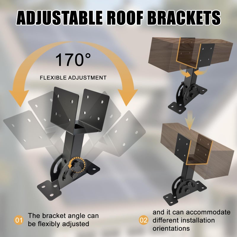 TAYORY 4x4 Heavy Duty Roof Riser Brackets Kit 3 Pcsï¼ŒAdjustable Angle Pergola Brackets Black Powder-Coated for Patio Pergola Gazebo - Image 4