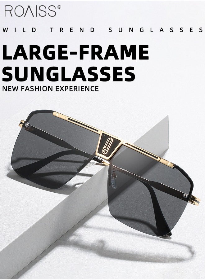 roaiss - Men's Gradient Square Sunglasses, Vintage Oversized Frameless Flat Top Sun Glasses UV400 Protection Glasses for Traveling, Shopping, Party, Photo Shoot, 64mm - Image 1
