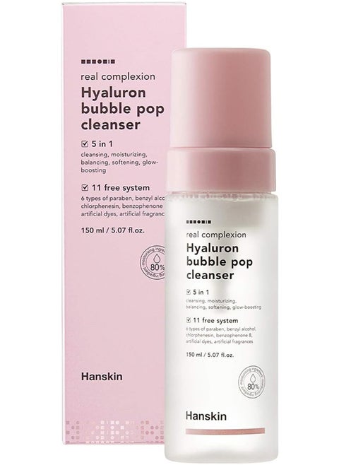 Hanskin Hyaluron Bubble Pop Cleanser, 5-In-1 Cleansing & Moisturizing, Glow Boosting Formula, 150Ml