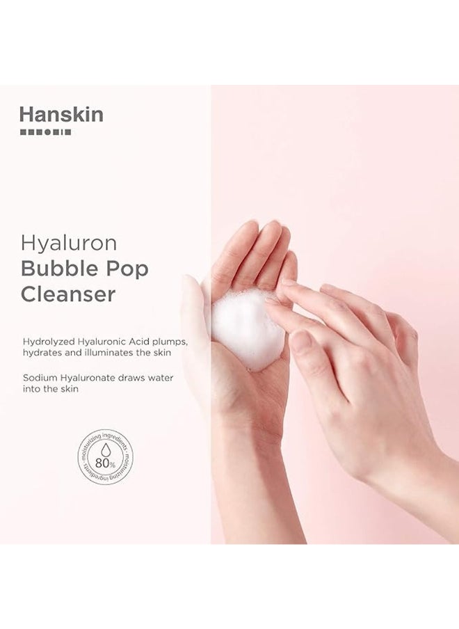 Hanskin Hyaluron Bubble Pop Cleanser, 5-In-1 Cleansing & Moisturizing, Glow Boosting Formula, 150Ml