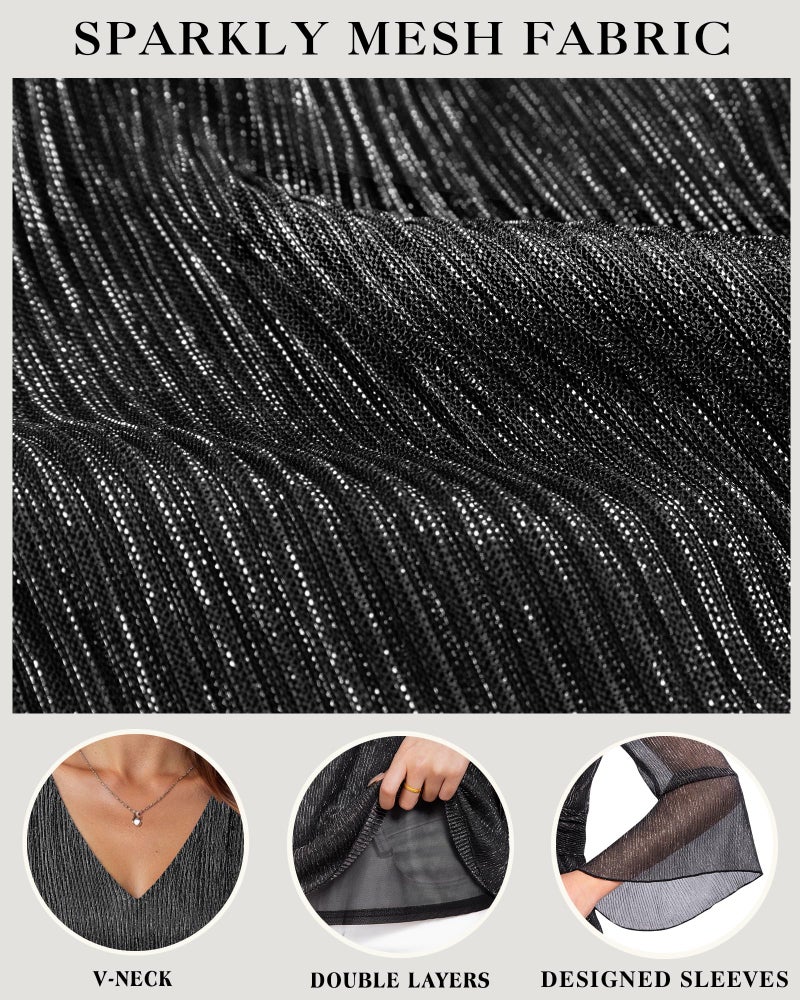 VALOLIA Womens Dressy Blouses: Sparkly 3/4 Sleeve Plus Size Shiny Glitter Party Shirts - Elegant Tops For Women - Holiday Tops For Women 2025 Hide Belly Sequin Blouse To Wear For Formal Night Cruise - Image 5