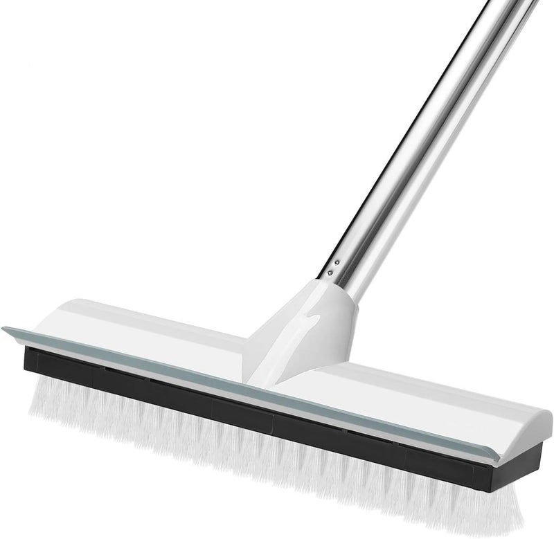 HVG TRADERS Floor Scrub Brush with Extendable Long Handle 51 Stiff Bristle Soft Scrubber 2 in 1 Shower Water SqueegeeTub and Tile Brush for Cleaning Bathroom Patio KitchenDeck White