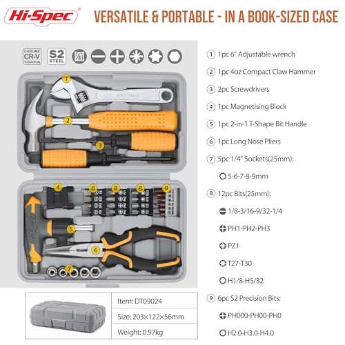 Hi-Spec HiSpec 30pc Magnetic THandle Ratchet Wrench and Screwdriver Set Small Compact Hand Tool Kit Set with Sockets for Home Car Office Toolkit Starter Repairs in a Portable Tool Box Case - Image 3