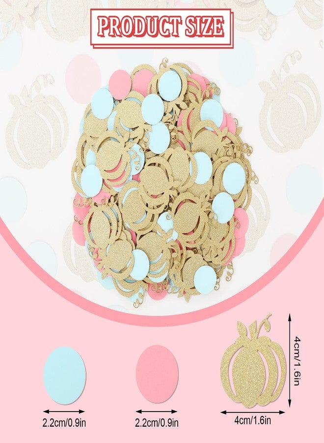 Whaline 300pcs Thanksgiving Little Pumpkin Confetti Glitter Gold Pumpkin Baby Shower Table Confetti Round Pink Blue Paper Dots for Thanksgiving Fall Gender Reveal Baby Birthday Supplies Table Decor - Image 2
