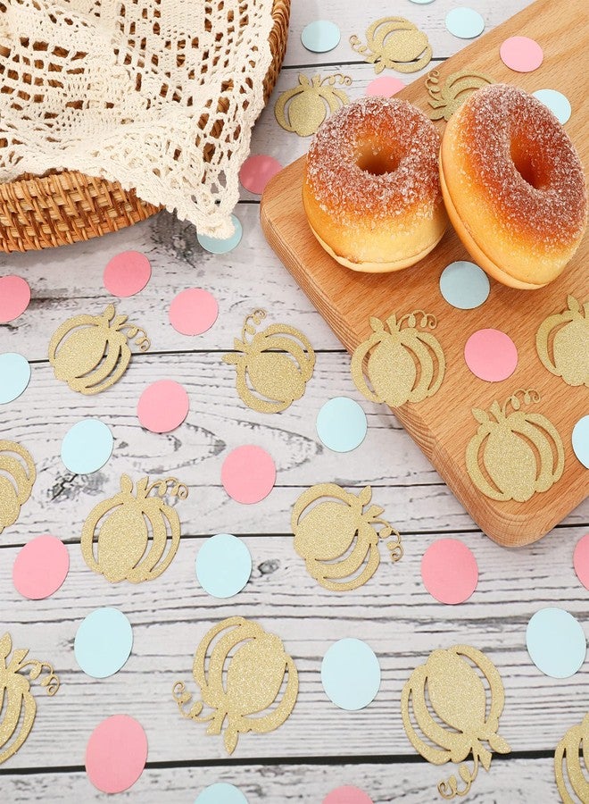 Whaline 300pcs Thanksgiving Little Pumpkin Confetti Glitter Gold Pumpkin Baby Shower Table Confetti Round Pink Blue Paper Dots for Thanksgiving Fall Gender Reveal Baby Birthday Supplies Table Decor - Image 5