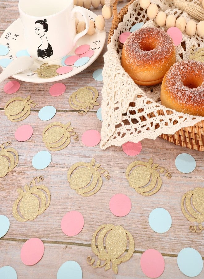 Whaline 300pcs Thanksgiving Little Pumpkin Confetti Glitter Gold Pumpkin Baby Shower Table Confetti Round Pink Blue Paper Dots for Thanksgiving Fall Gender Reveal Baby Birthday Supplies Table Decor - Image 4