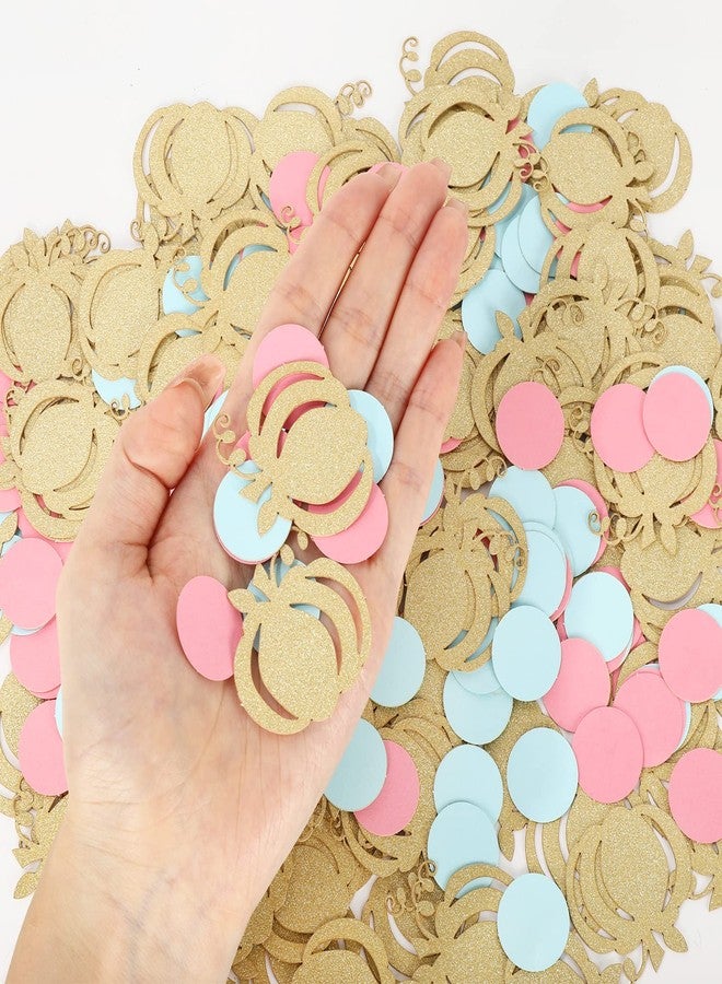 Whaline 300pcs Thanksgiving Little Pumpkin Confetti Glitter Gold Pumpkin Baby Shower Table Confetti Round Pink Blue Paper Dots for Thanksgiving Fall Gender Reveal Baby Birthday Supplies Table Decor - Image 3