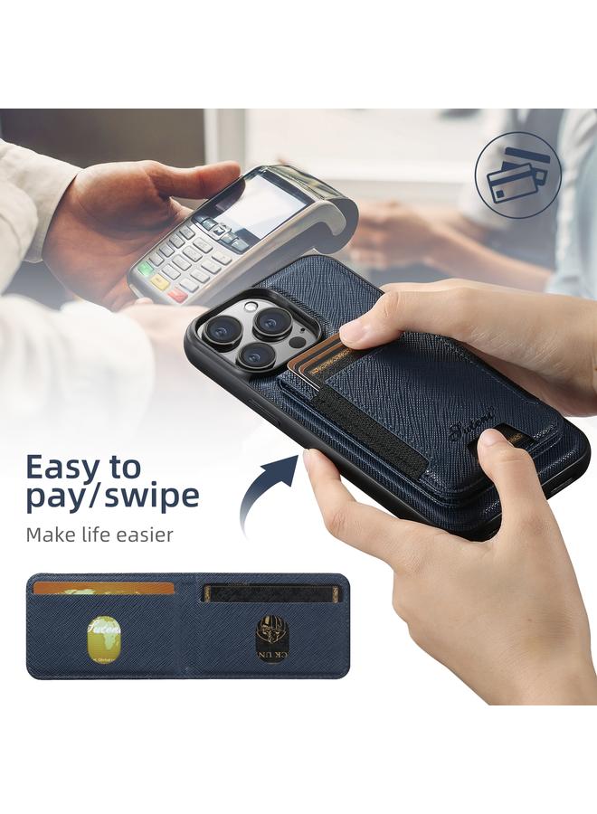 Suteni Case For iPhone 16 Plus H17 Cross Grain Leather MagSafe Detachable Wallet Phone Case - Image 2