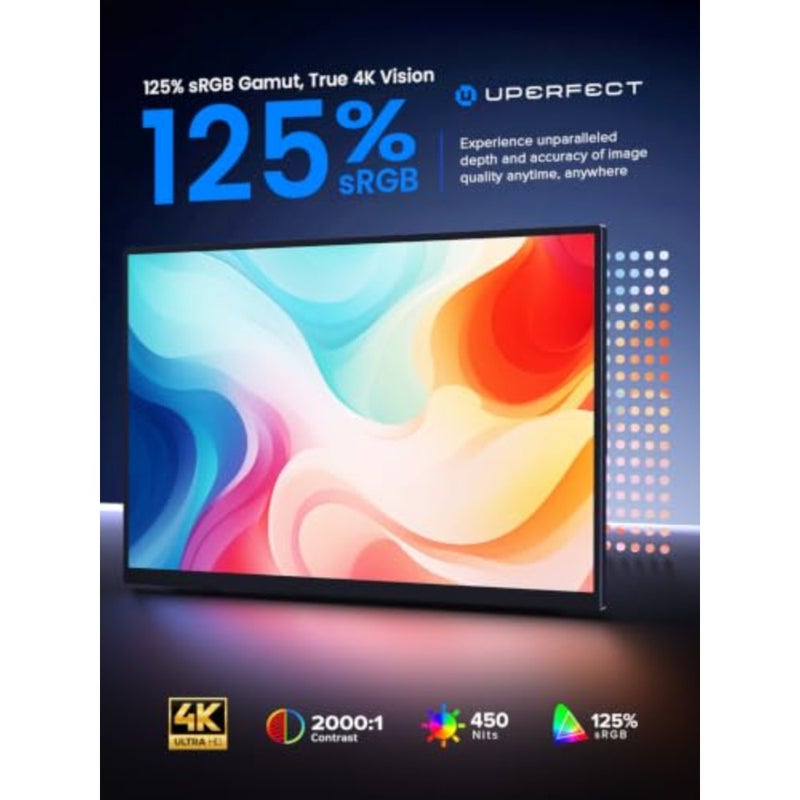 شاشة لمس محمولة 4K، شاشة كمبيوتر محمول 15.6 بوصة 125% sRGB، 3840 * 2160 UHD، شاشة نحيفة للغاية 450 شمعة في المتر المربع، USB-C وMINI HDM، VESA وحامل، شاشة سفر للكمبيوتر والكمبيوتر الشخصي وأجهزة الألعاب - Image 4
