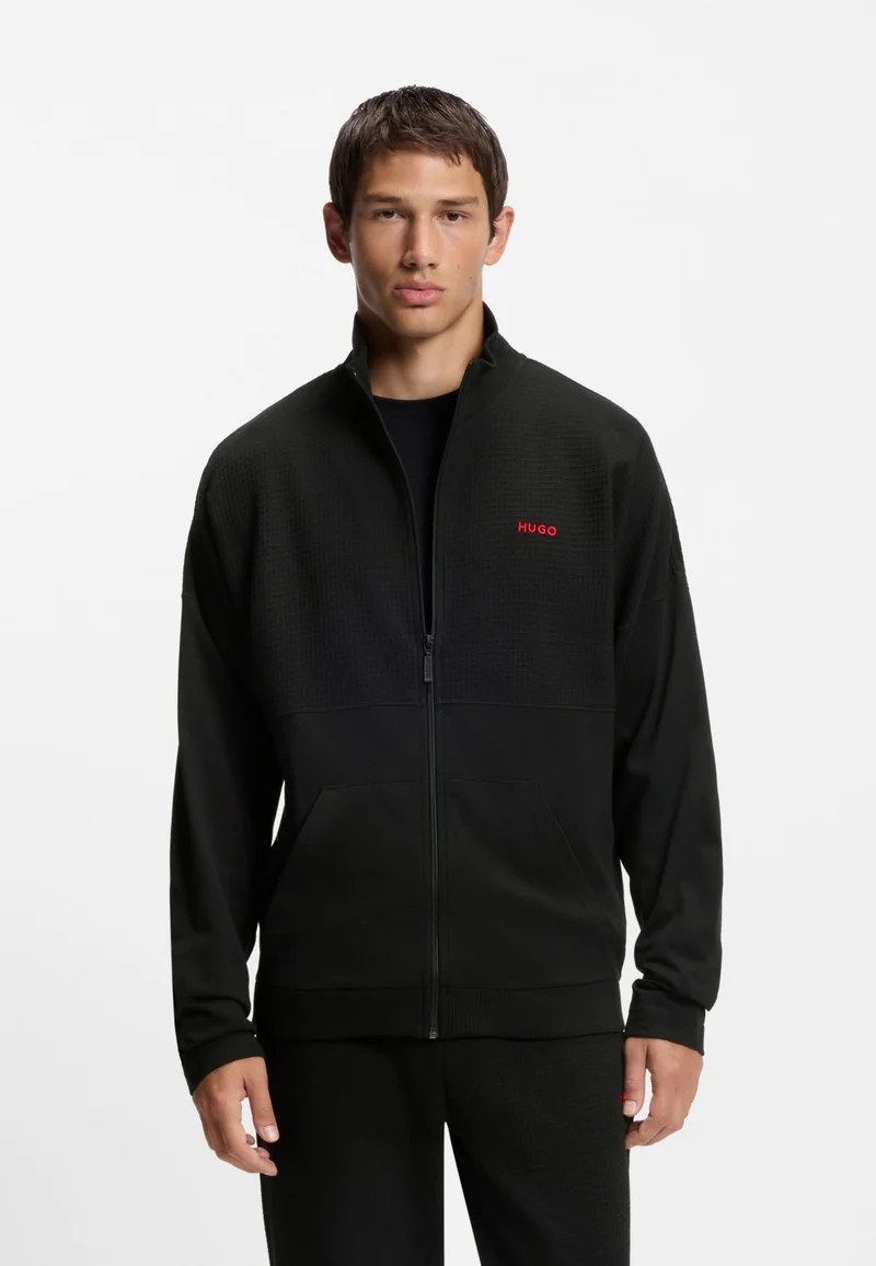 HUGO Cotton-blend zip-up jacket with waffle structure