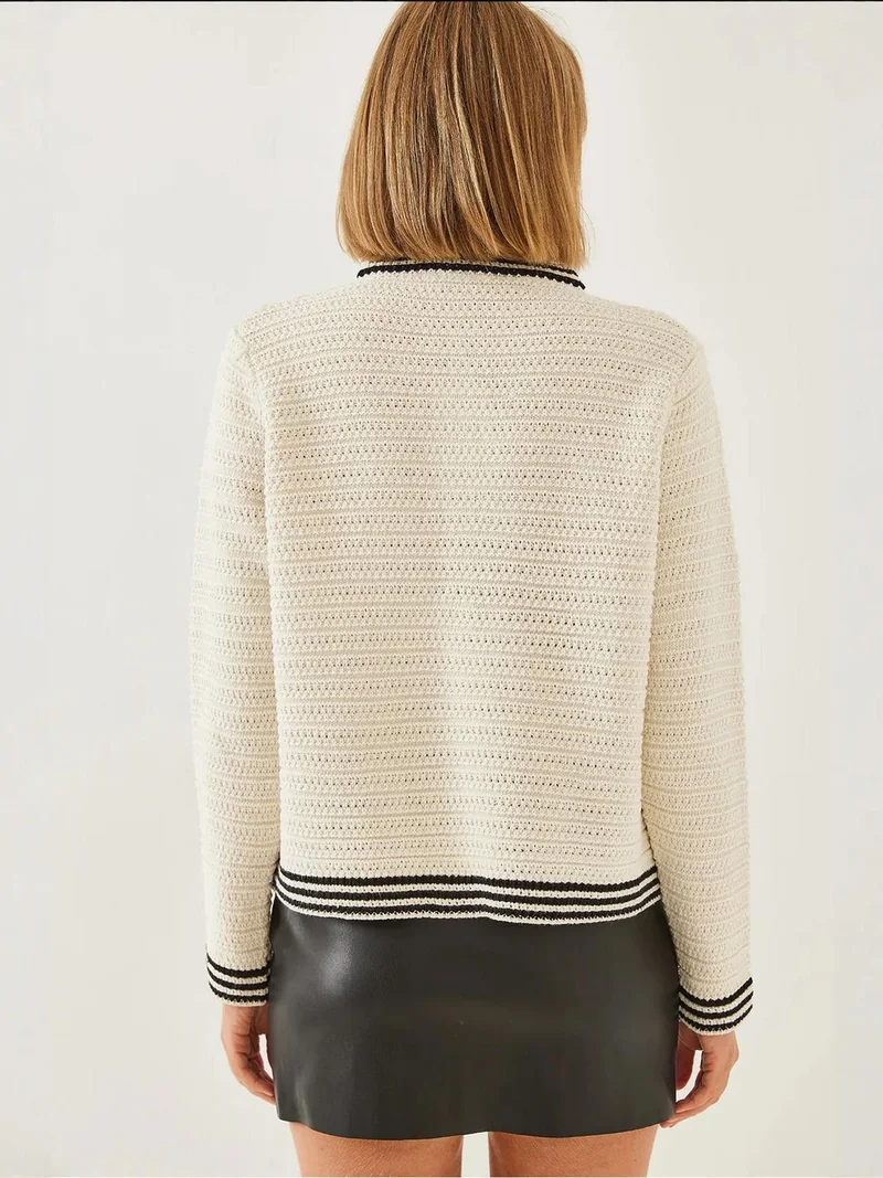 Bianco Lucci Multicolor LUCCI Textured Knitwear Cardigan with Button Closure and Pockets for Women | Best Price UAE