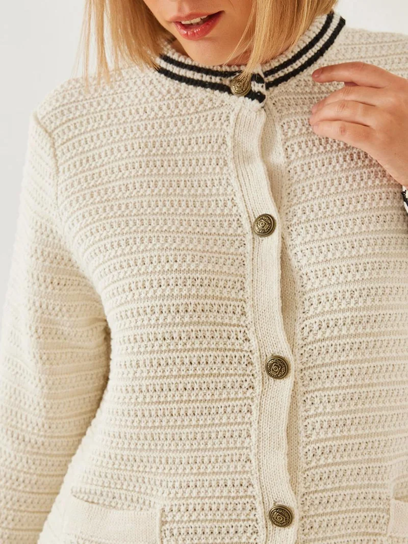 Bianco Lucci Multicolor LUCCI Textured Knitwear Cardigan with Button Closure and Pockets for Women | Best Price UAE