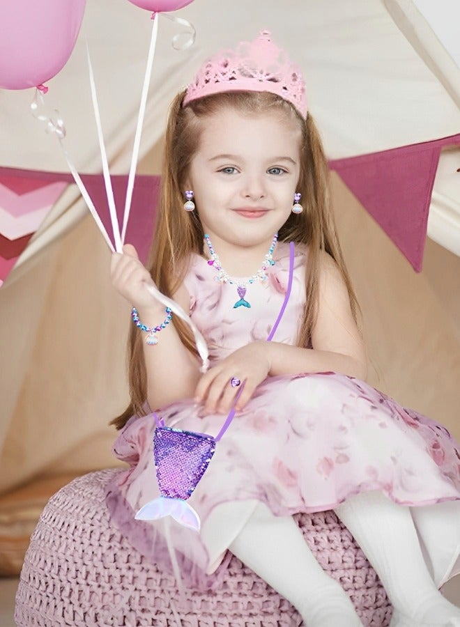 GROIC Dress Up Jewelry Set for Girls Pearl Necklace Bracelet Ring Set,Theme Party Pendant Necklace for Girls Costume Accessories,Pretend Play Party Decorations,Cosplay Accessories - Image 5