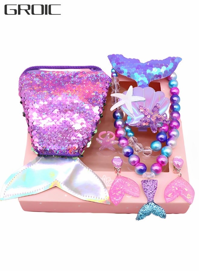 GROIC Dress Up Jewelry Set for Girls Pearl Necklace Bracelet Ring Set,Theme Party Pendant Necklace for Girls Costume Accessories,Pretend Play Party Decorations,Cosplay Accessories - Image 1