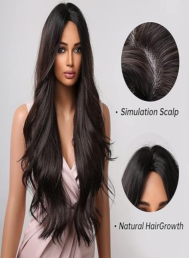 ASSU Natural Brown 24 Inch Long Wavy Synthetic Hair Wig & Extensions for Women & Girls | Full Head Wig with Net Cap | Natural-Looking Nakli Baal for Functions, Cosplay & Hair Loss - Image 2