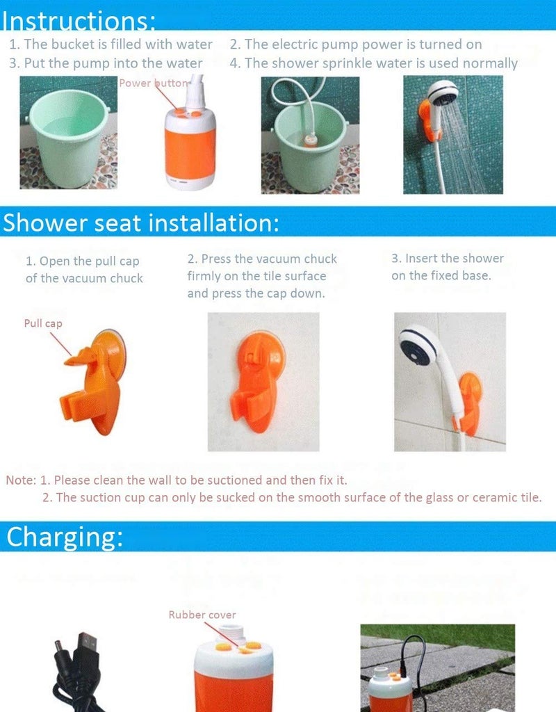 Iron Hammer Portable Shower Camp Shower Rechargeable Shower high Capacity 4800mAh Camping Shower pet Shower Model:ES01 - Image 4
