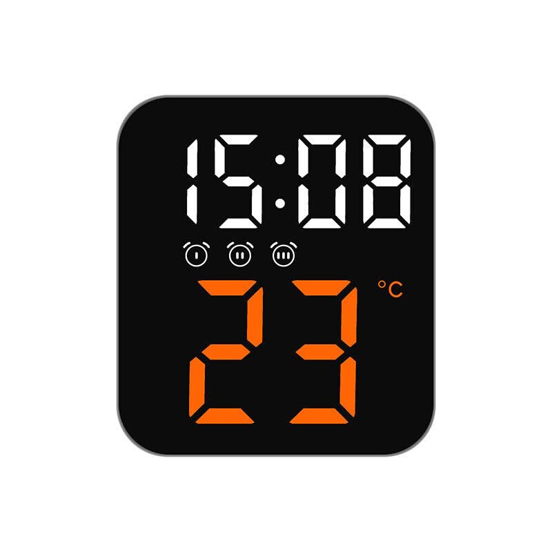 R RUNILEX Plastic Digital Alarm Clock with Temperature Electronic Desk Clock with Adjustable Brightness for Bedroom Home Living Room Table Clock (Black, Orange Digit, 11X10X4 Cm) - Image 1