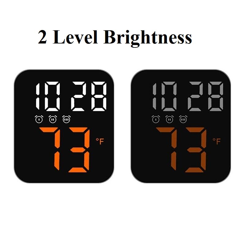 R RUNILEX Plastic Digital Alarm Clock with Temperature Electronic Desk Clock with Adjustable Brightness for Bedroom Home Living Room Table Clock (Black, Orange Digit, 11X10X4 Cm) - Image 5