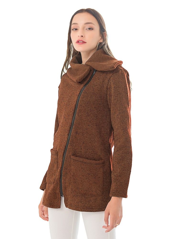 Loquat Plush Side Zipper Coat Brown  - Image 1